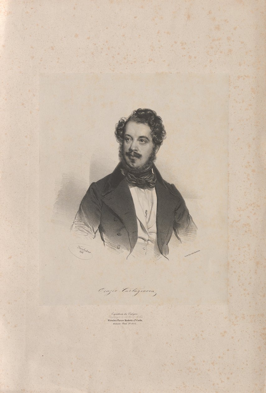 Retrato del cantante de ópera Giovanni Orazio Cartagenova, 1838 de Josef Kriehuber