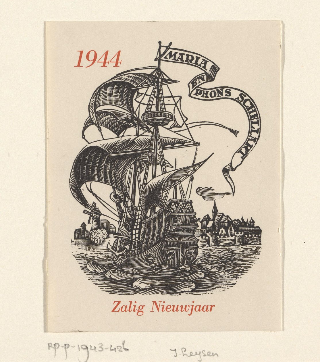 Deseo de Año Nuevo para 1944 de Mária y Phons Schellart de Josef Leysen (Jef)