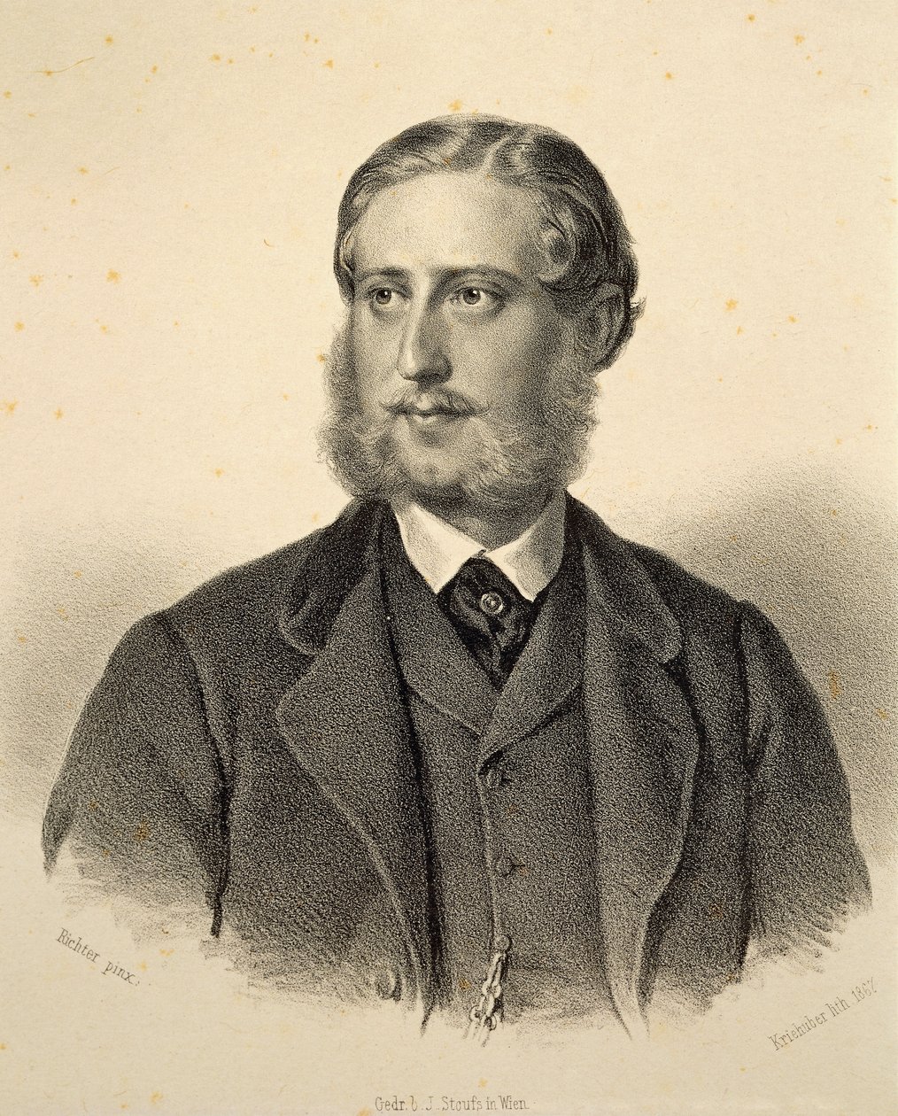 Retrato de Ferdinand Bonaventura, Príncipe Kinsky. Grabado de Josef Kriehuber de Josef Nikolaus Kriehuber