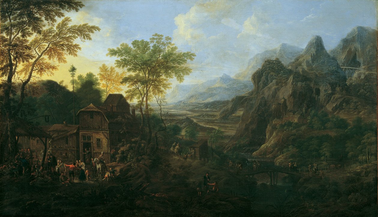 Paisaje ideal con feria del agricultor de Josef Orient