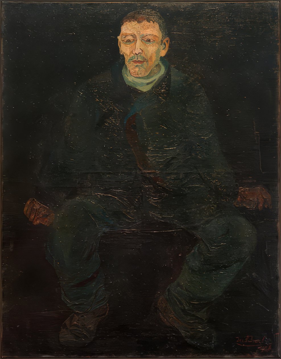 Hombre sentado con traje azul de Josef Scharl
