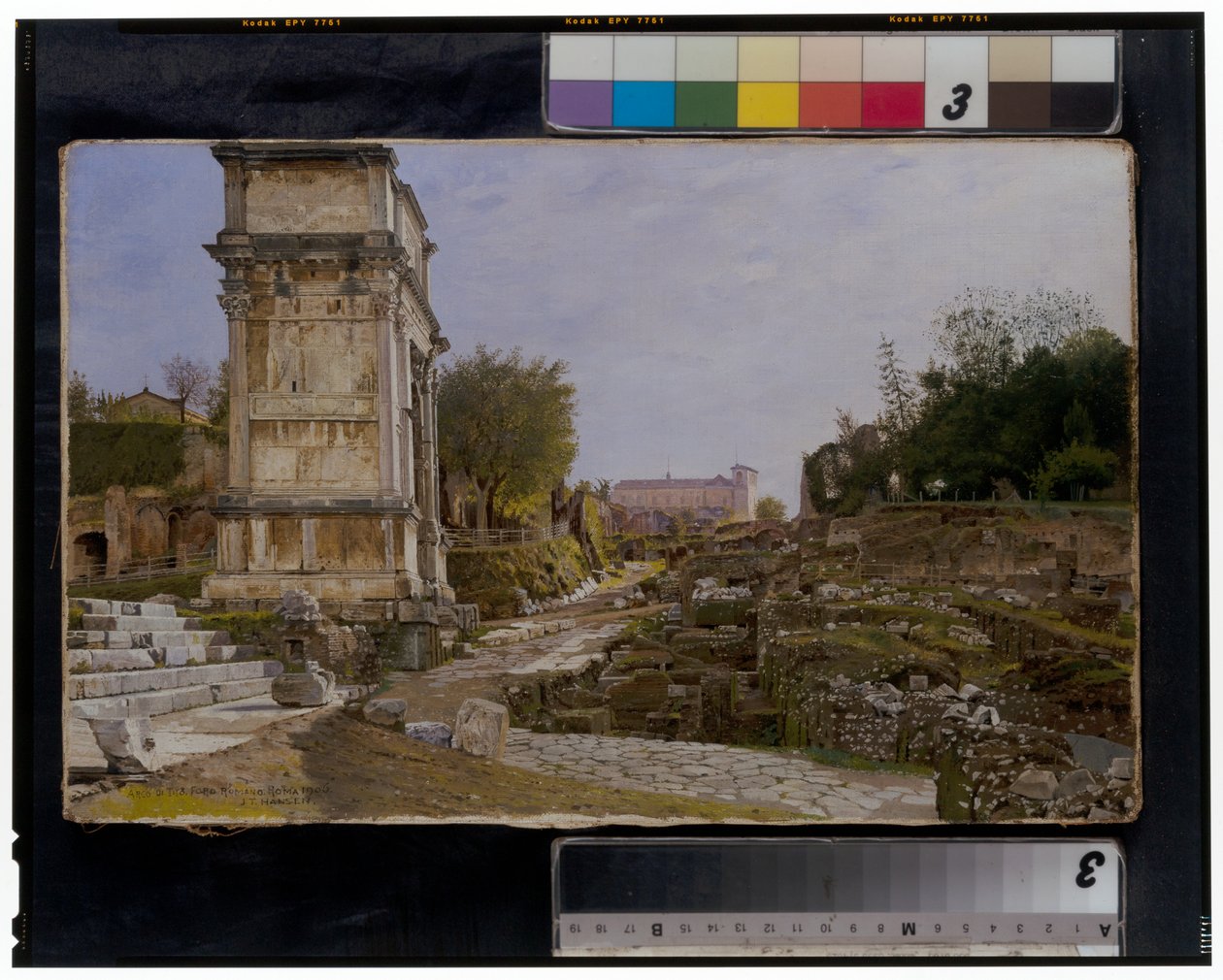 El Foro Romano con el Arco de Tito y el Coliseo de Josef Theodor Hansen