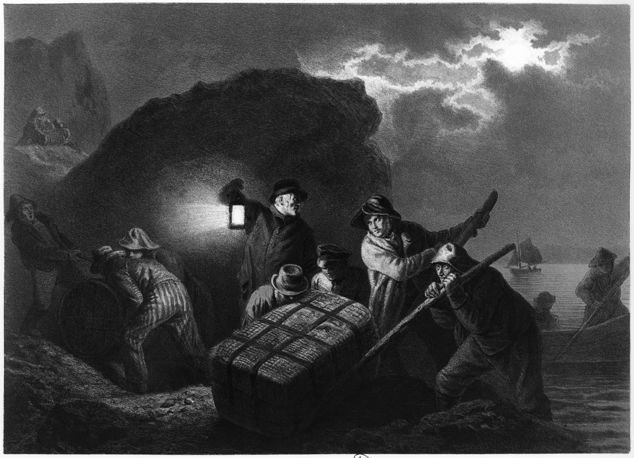 Contrabandistas en la costa oriental de Suecia, principios del siglo XIX de Josef Wilhelm Wallander