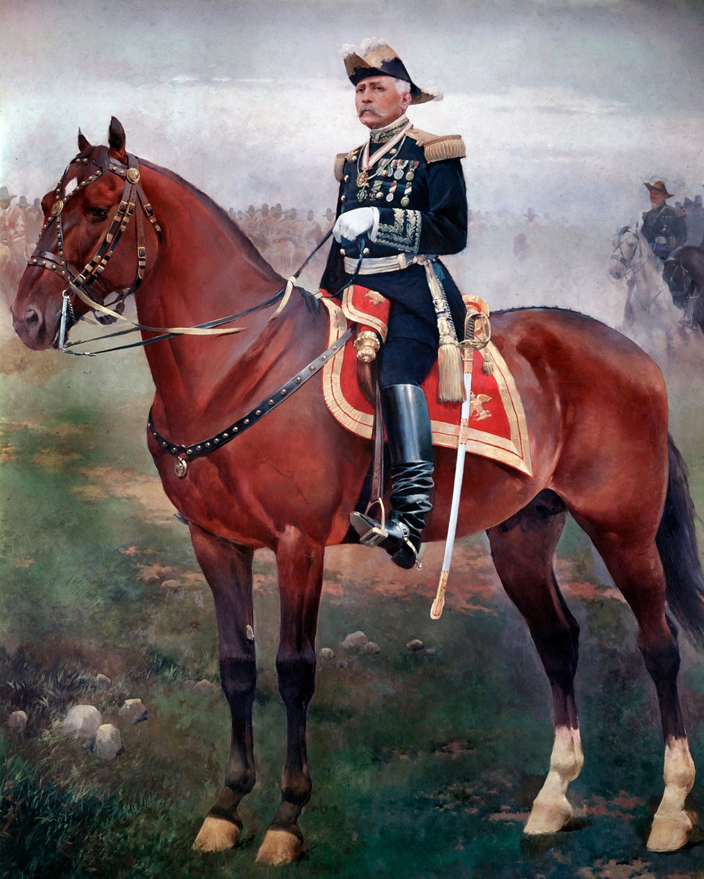 Retrato ecuestre de Porfirio Díaz, revolucionario y presidente mexicano de Josep Cusachs y Cusachs