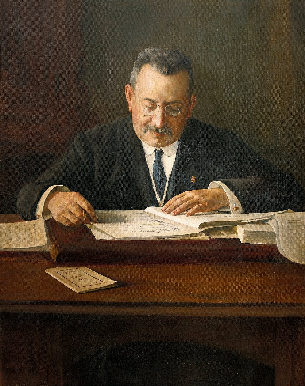 Retrato de Enric Prat de la Riba (1870-1917), político nacionalista catalán, siglo XX (pintura) de Josep Maria Marquès i Puig