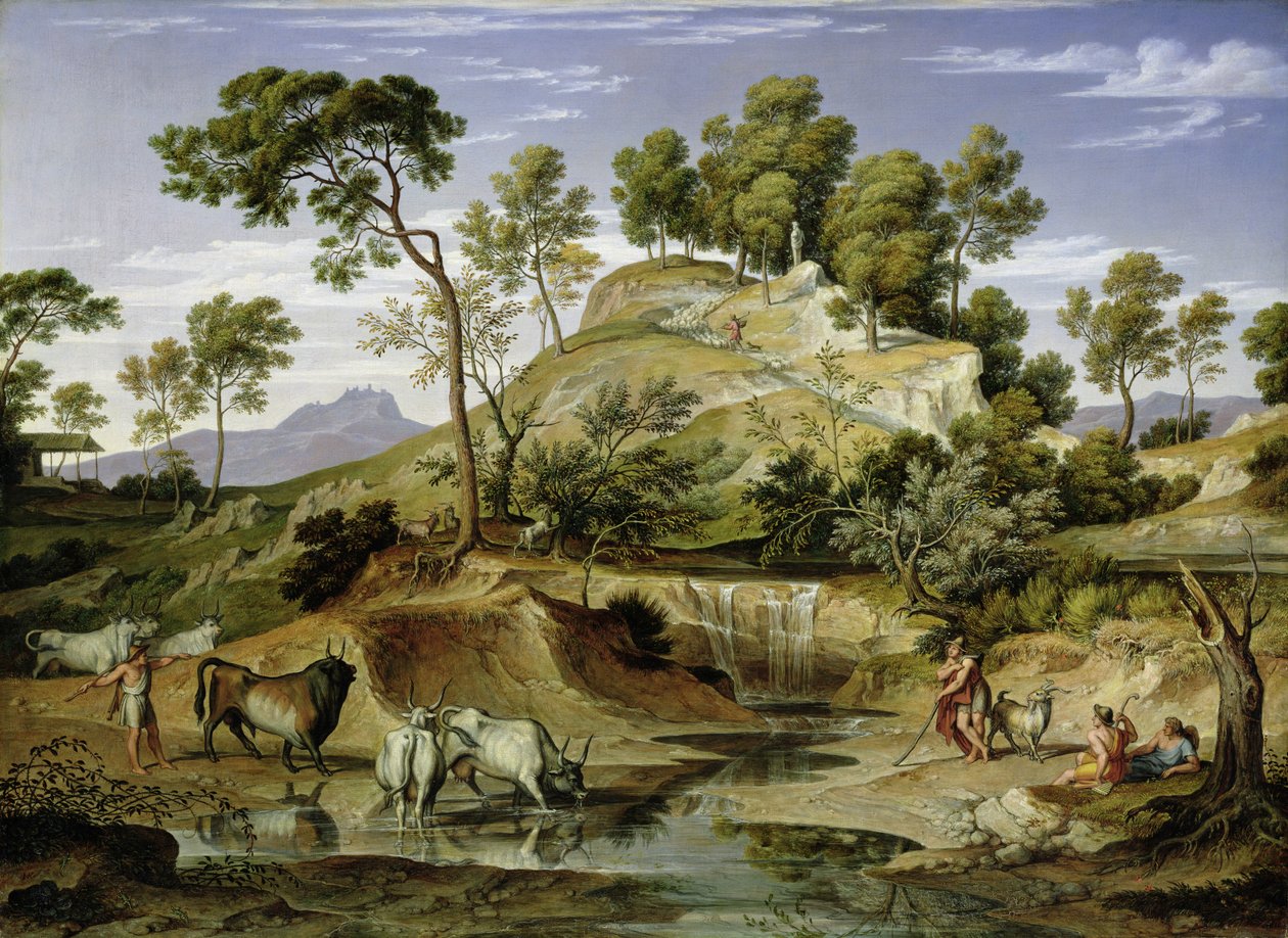 Paisaje con pastores y vacas en el manantial, 1832-34 de Joseph Anton Koch