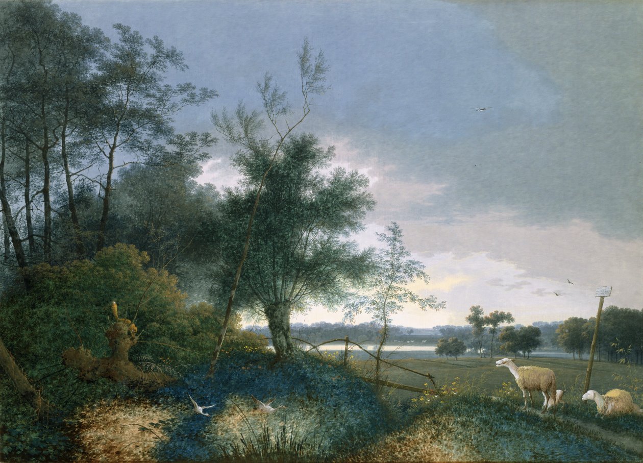 Paisaje con un zorro persiguiendo gansos de Joseph August Knip