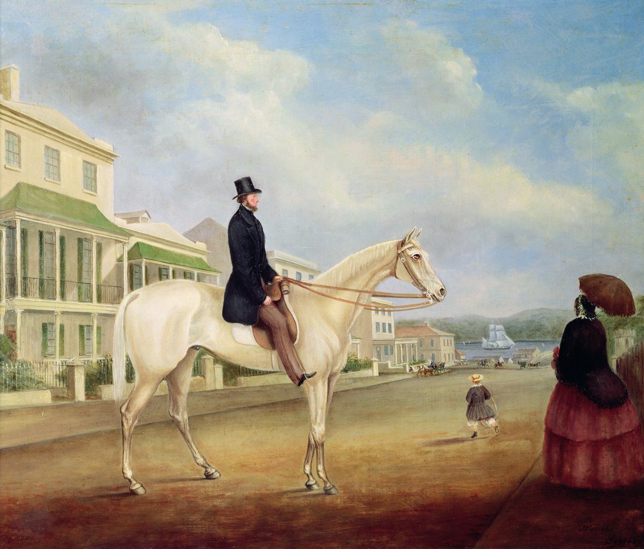 Jinete en un caballo blanco, probablemente en Macquarie Street North, c.1850 de Joseph Fowles