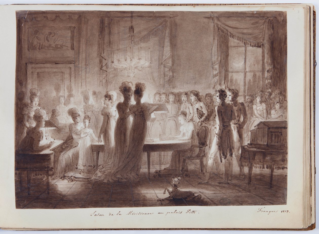 Pabellón Meridiana del Palacio Pitti en Florencia, ilustración del Gran Álbum de Elisa Bonaparte, 1813 de Joseph Franque