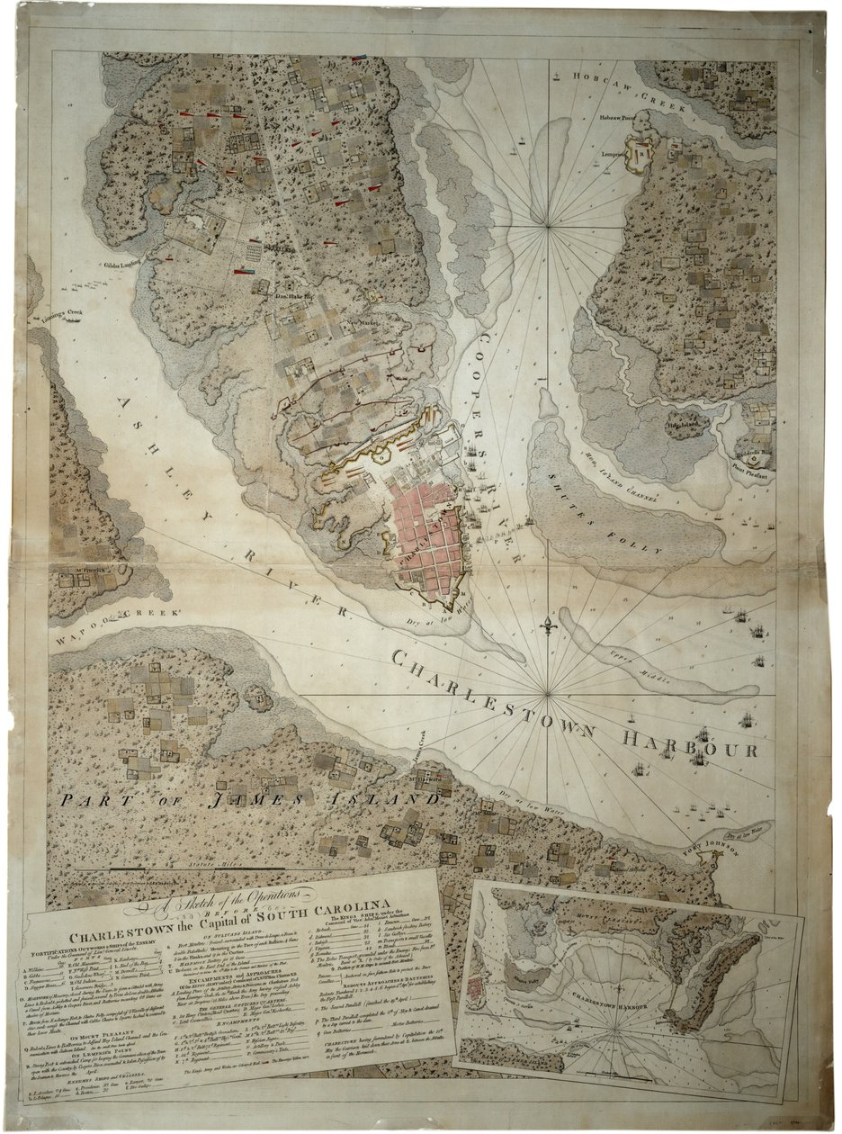 Un boceto de las operaciones antes de Charlestown, la capital de Carolina del Sur, c.1780 de Joseph Frederick Wallet DesBarres