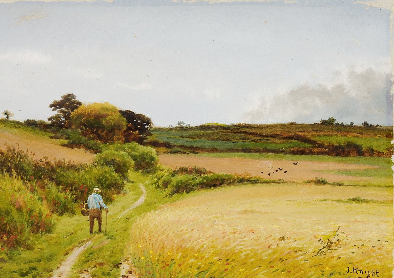 Paisaje con anciano cargando una cesta, 1886 de Joseph Knight