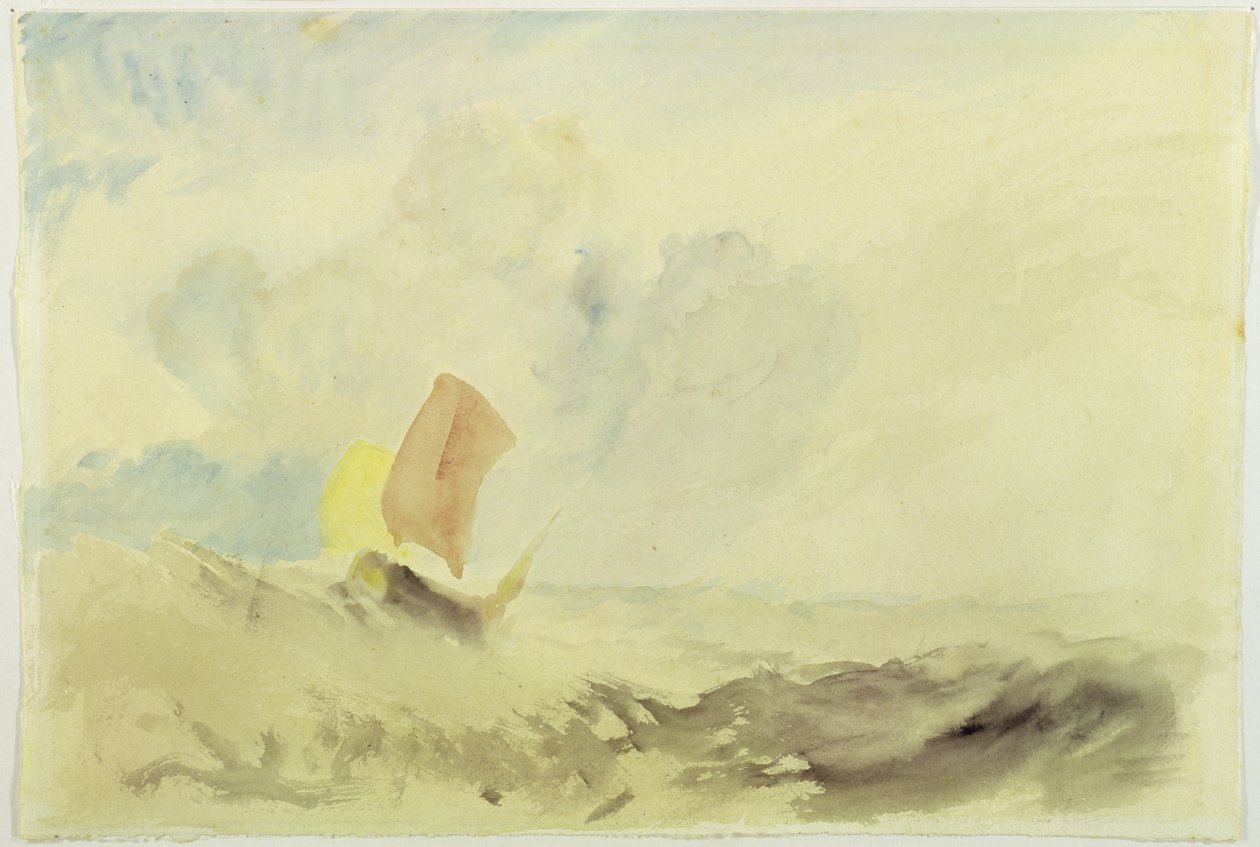 Una pieza de mar - Un mar agitado con un barco de pesca, 1820-30 de Joseph Mallord William Turner