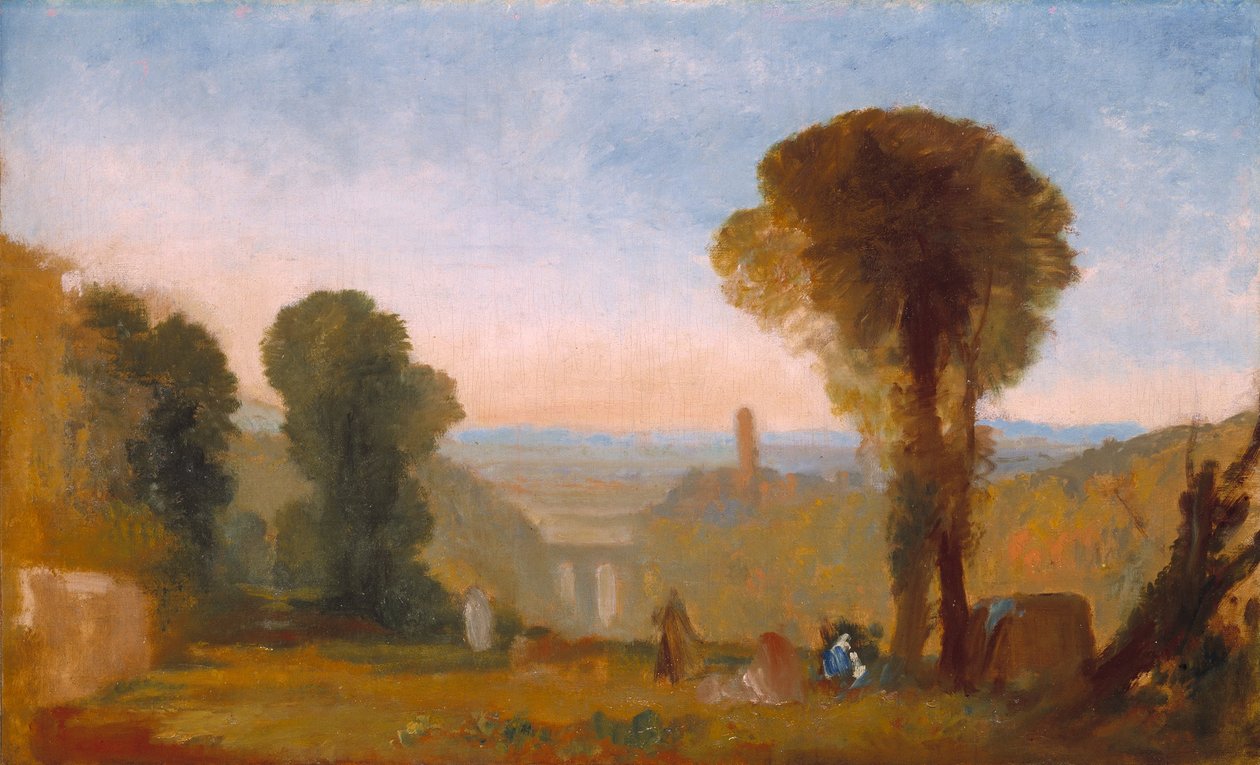 Paisaje italiano con puente y torre de Joseph Mallord William Turner