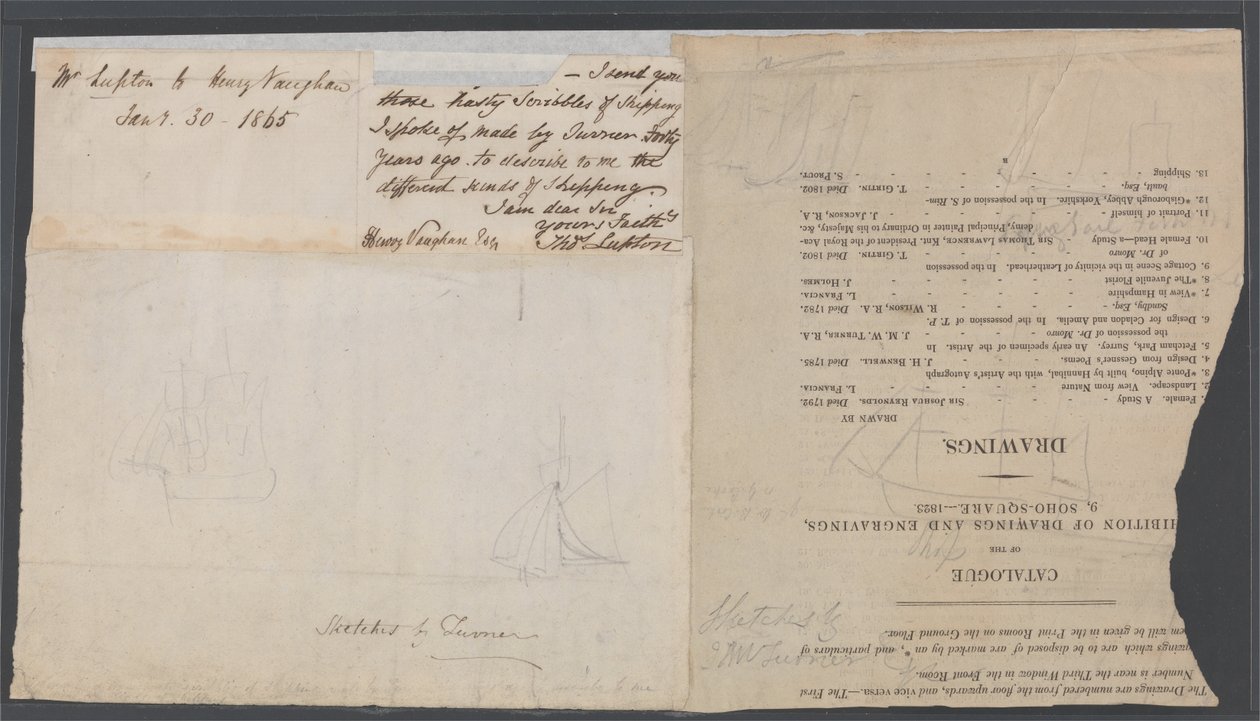 Boceto de Dos Barcos en una Página de Catálogo de Joseph Mallord William Turner