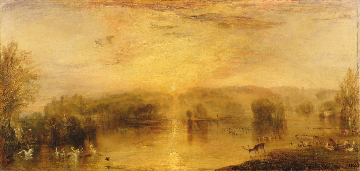 El lago, Petworth: atardecer, un ciervo bebiendo de Joseph Mallord William Turner