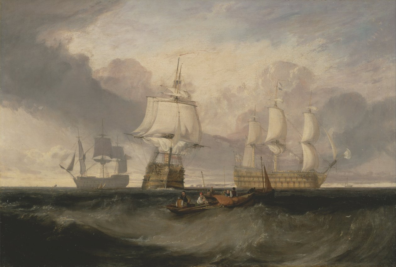 La Victoria regresando de Trafalgar, en tres posiciones de Joseph Mallord William Turner