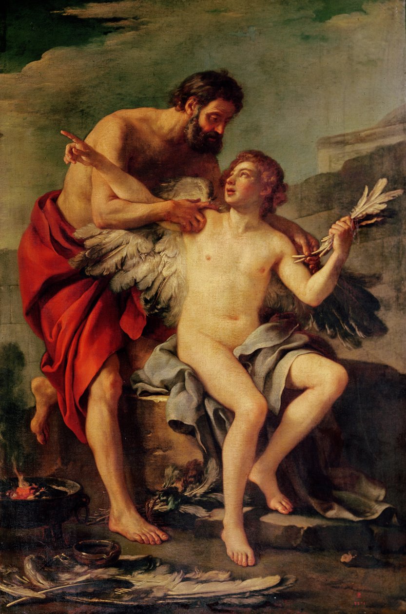 Dédalo Colocando las Alas de Ícaro, c.1754 de Joseph Marie, the Elder Vien
