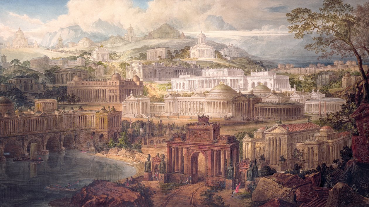 Visiones Arquitectónicas de la Primera Fantasía, en la Alegre Mañana de la Juventud, y Sueños en la Tarde de la Vida, 1820 de Joseph Michael Gandy