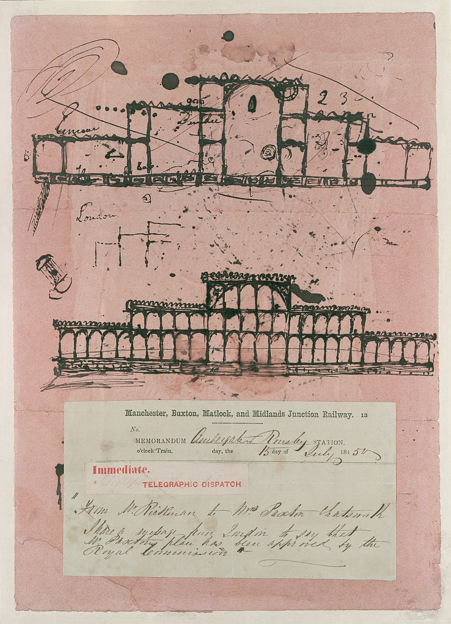 Gran Exposición, 1851: primer boceto del edificio, 1850 de Joseph Paxton