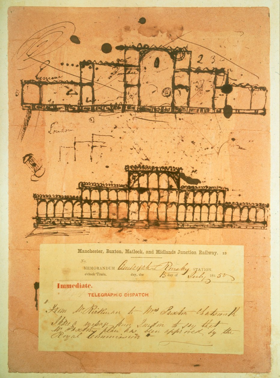 Boceto para el Palacio de Cristal, construido para la Gran Exposición de 1851, 1850 de Joseph Paxton