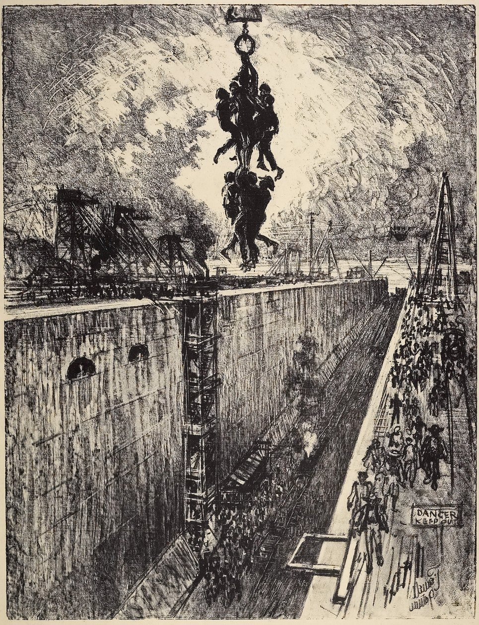 El fin del día, esclusa de Gatún, 1912 de Joseph Pennell