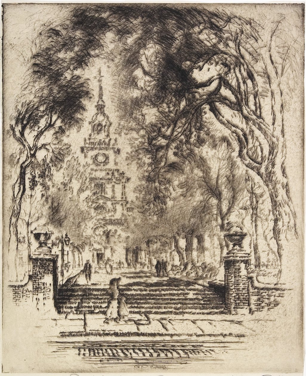 La plaza, Plaza de la Independencia, Filadelfia, 1920 de Joseph Pennell