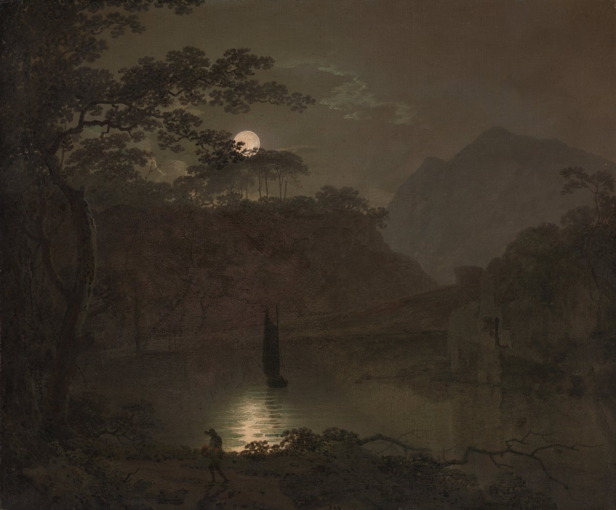 Un lago a la luz de la luna de Joseph Wright of Derby