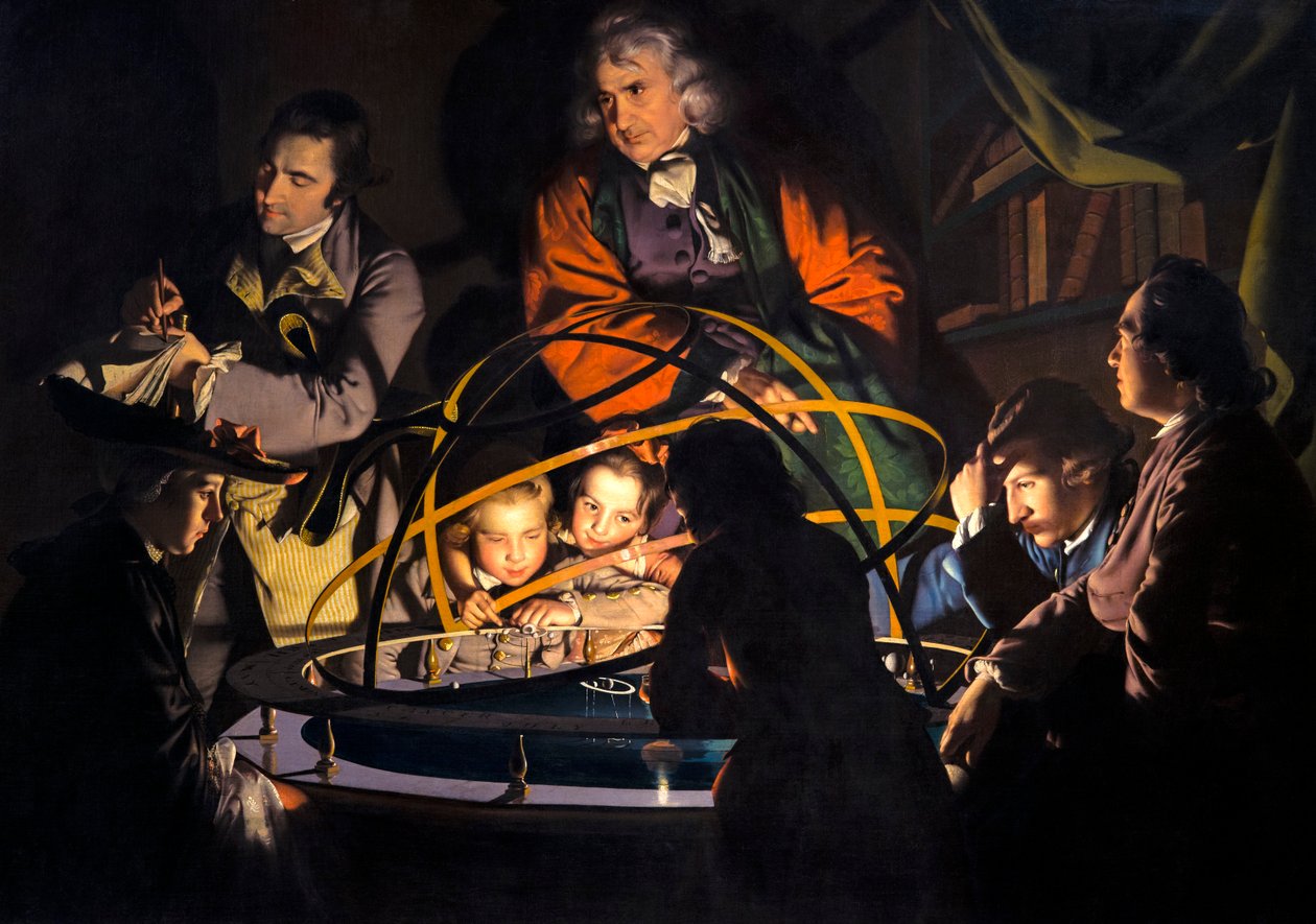 Sin título, conocido como Un filósofo dando esa conferencia sobre el planetario, en la que una lámpara se coloca en lugar del sol o El planetario de Joseph Wright of Derby