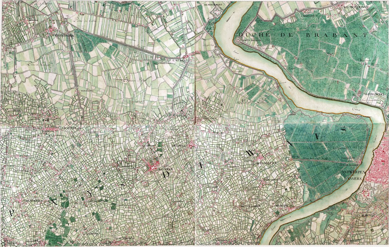 Mapa de Amberes, Bélgica de Joseph de Ferraris