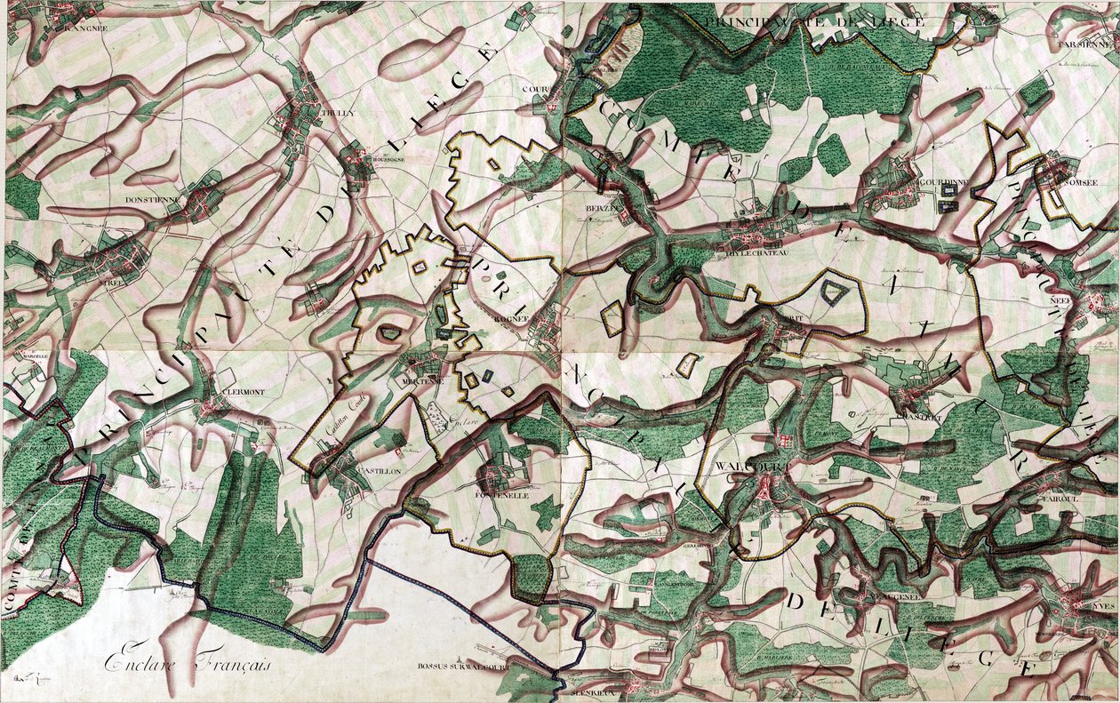 Mapa de Walcourt, Bélgica de Joseph de Ferraris