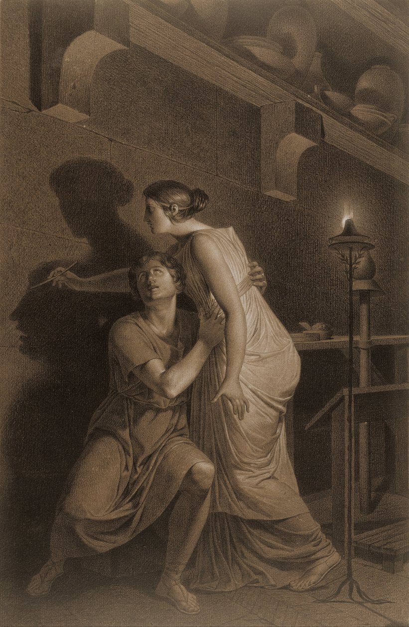 La Invención del Dibujo (recto); Boceto de Huesos de la Pierna Inferior del Esqueleto Humano (verso) de Joseph Benoît Suvée