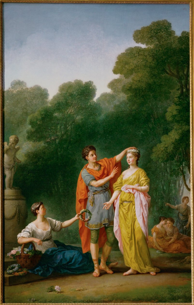 Un amante coronando a su amada con una corona de flores ... de Joseph Marie the Elder Vien