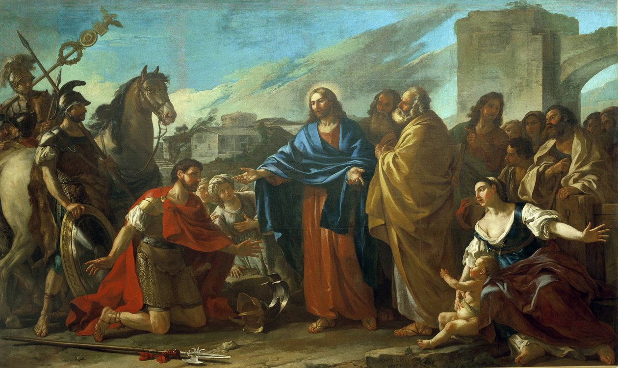 Milagros de Cristo: "El centurión a los pies de Cristo" de Joseph Marie, the Elder Vien
