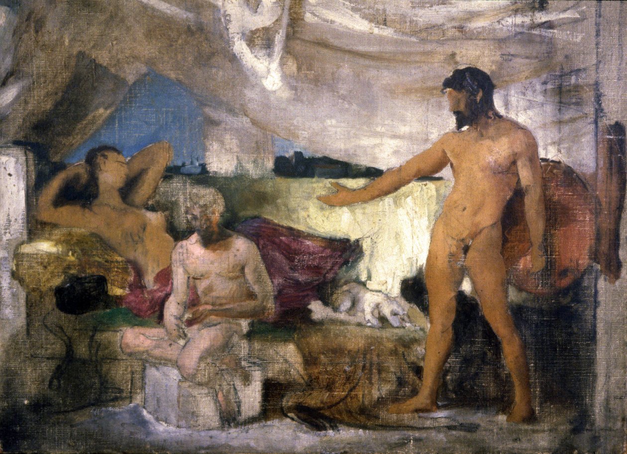 La guerra de Troya : Aquiles y Príamo, rey de Troya, c.1850 (boceto) de Joseph Noel Sylvestre