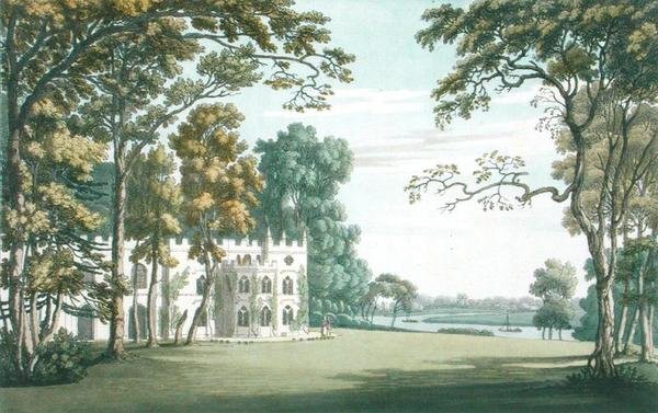 La casa, jardines y lago en Strawberry Hill, grabado por J.C. Stadler, publicado en 1793 de Joseph (after) Farington