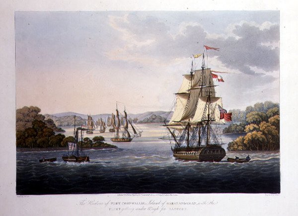 El Puerto de Port Cornwallis. Isla de Gran Andamán, con la Flota Preparándose para Rangún, grabado por G. Hunt, pub. por Kingsbury & Co., Londres de Joseph (after) Moore