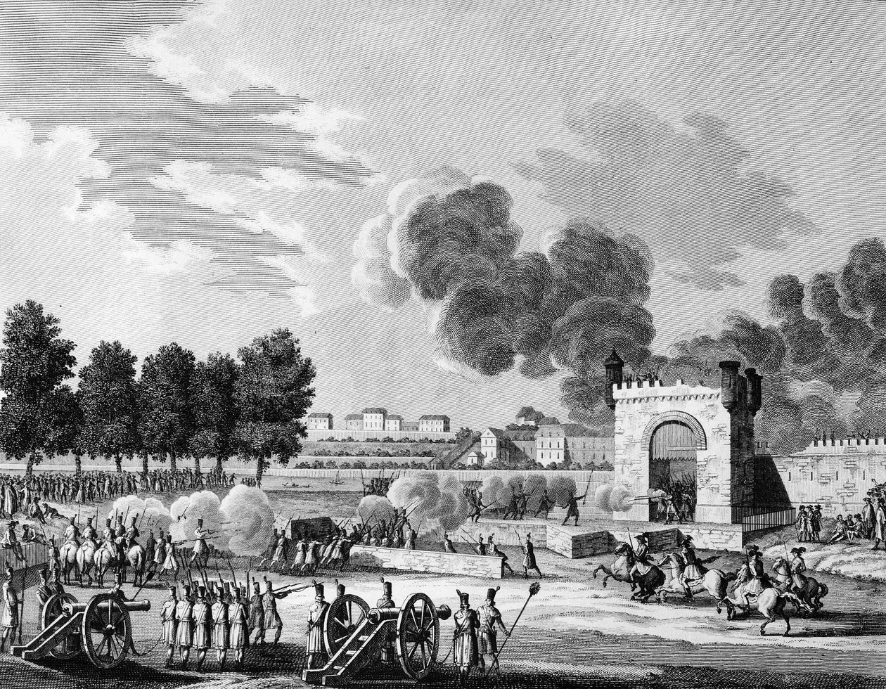 Revolución Francesa: Fiesta republicana de las victorias, lucha de jóvenes estudiantes en el Campo de Marte en París el 21 de octubre de 1794. Grabado de Malapeau después de Swebach - Desfontaines. París, Biblioteca del Instituto de Historia de la Revoluc de Joseph (after) Swebach Desfontaines