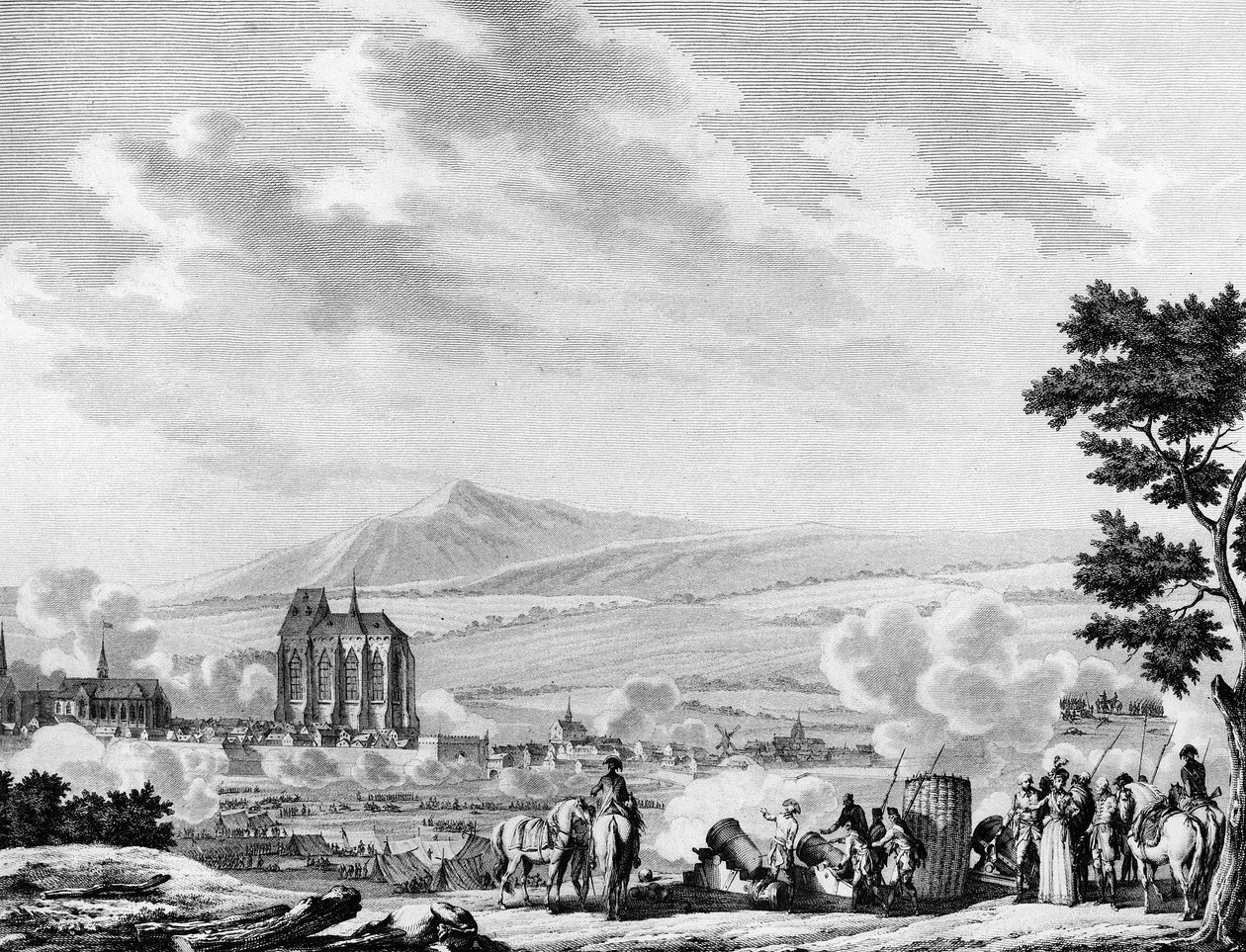 Revolución francesa y llegada de las fuerzas contrarrevolucionarias del ejército austríaco: Bombardeo de la ciudad de Lille (25 de septiembre) de Joseph (after) Swebach Desfontaines