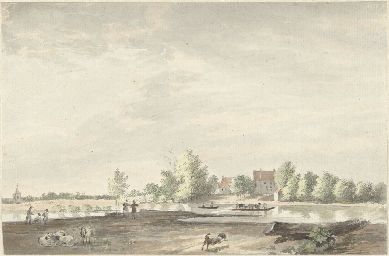 La casa del ferry en el Lek, cerca de Schoonhoven de Joseph Adolf Schmetterling