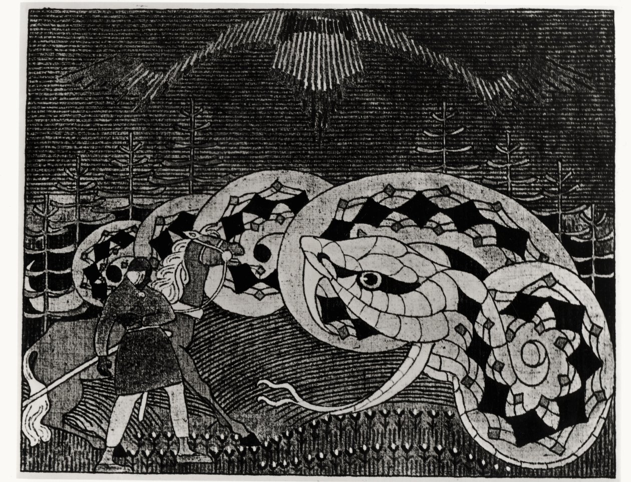 Seppo Llmarinen arando el campo de serpientes, ilustración de 