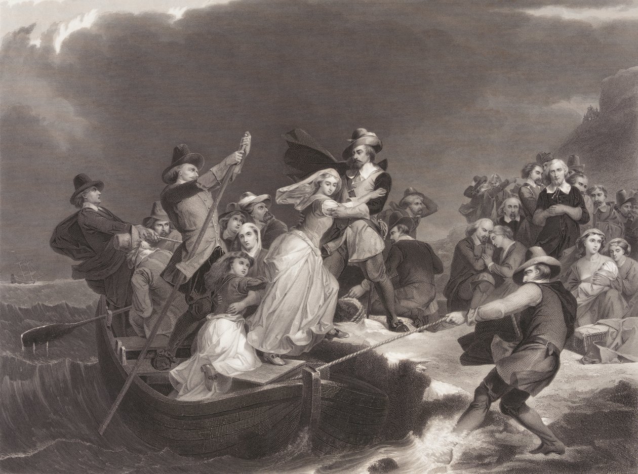 Los peregrinos desembarcando en Plymouth Rock en 1620 de Joseph Andrews