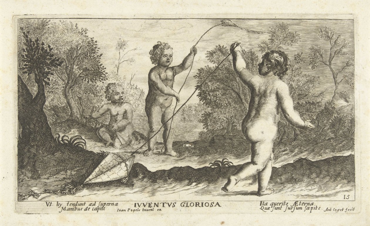 Niños volando cometas Iuventus gloriosa (título sobre objeto) de Joseph Antoine Cochet