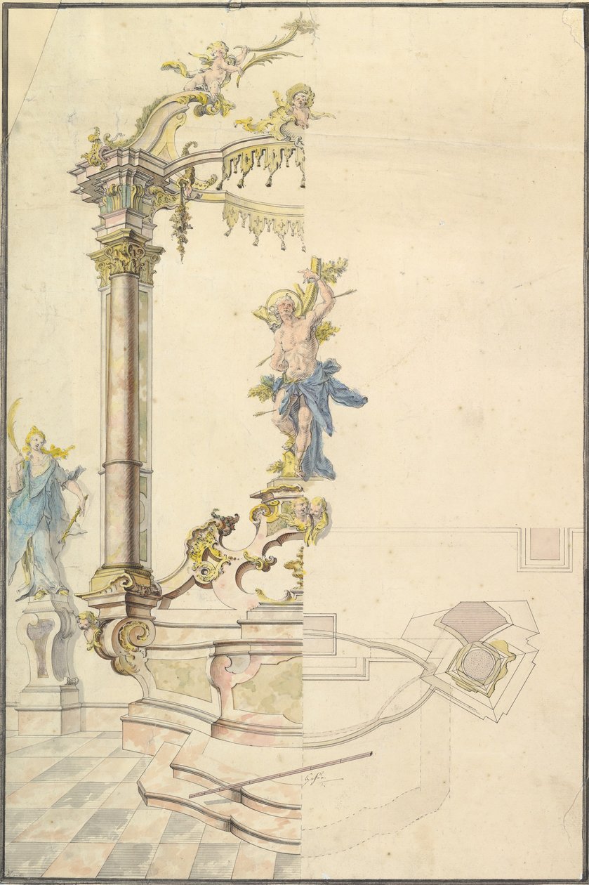 Diseño para un Retablo con una Figura de San Sebastián, 1741 de Joseph Anton Feuchtmayer