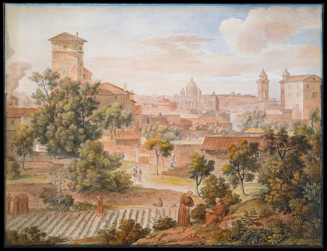 Vista desde el monasterio de S. Isidoro hacia San Pedro de Roma de Joseph Anton Koch