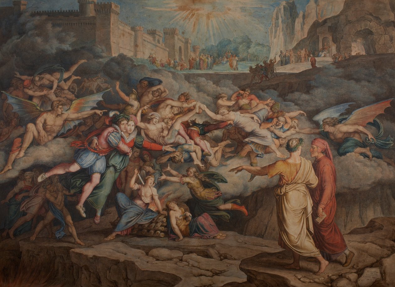 Dante y Virgilio en el segundo círculo del infierno, 1823 de Joseph Anton Koch