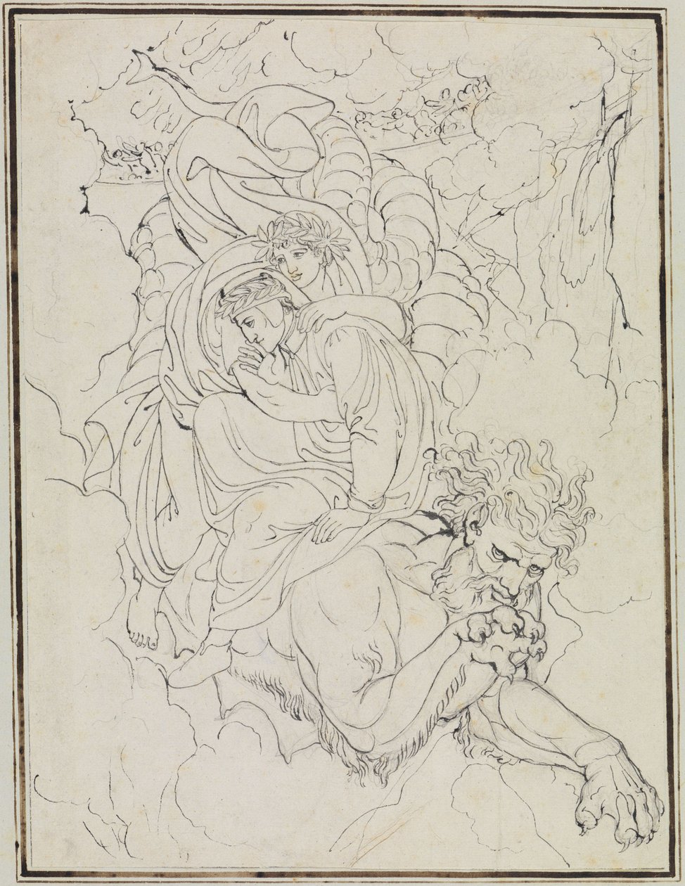 Dante y Virgilio a lomos de Gerión (Infierno de Dante, Canto 17, v. 94) de Joseph Anton Koch