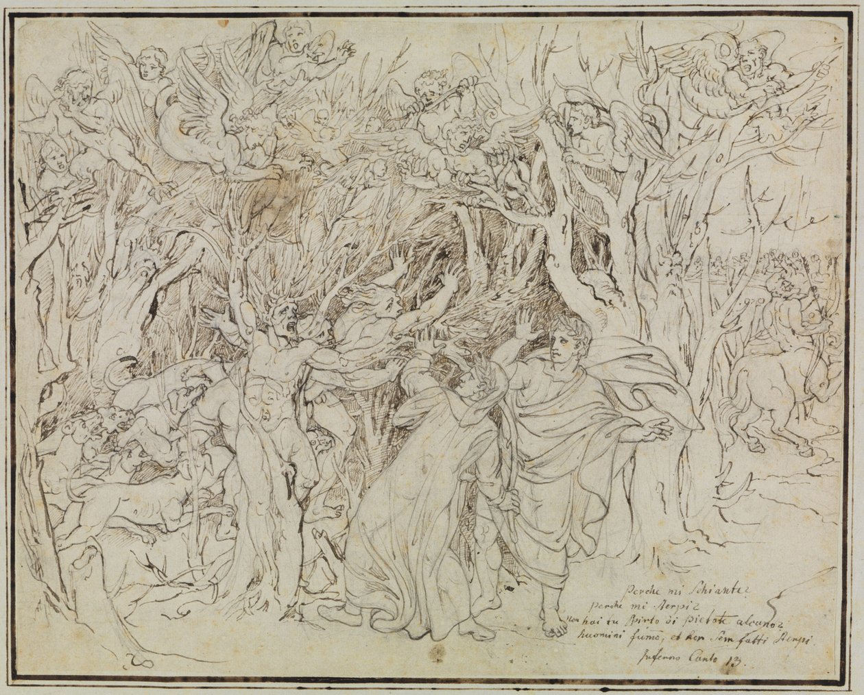 Dante y Virgilio en el bosque de los suicidas (Infierno de Dante, Canto 13) de Joseph Anton Koch