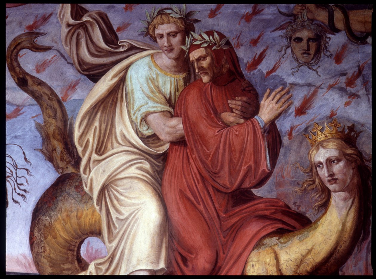 La Divina Comedia de Dante - (detalle) representando al escritor. Fresco de Joseph Anton Koch, Casino Massimo, Roma de Joseph Anton Koch