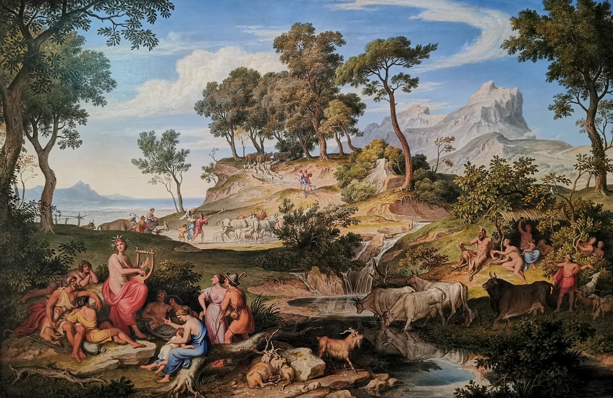 Alemán: Apollo unter den Hirten Apolo entre los pastores
 Apolo entre los pastores
 Francés: Apollon parmi les bergers  Apollon parmi les bergers Apolo entre los pastores de Joseph Anton Koch
