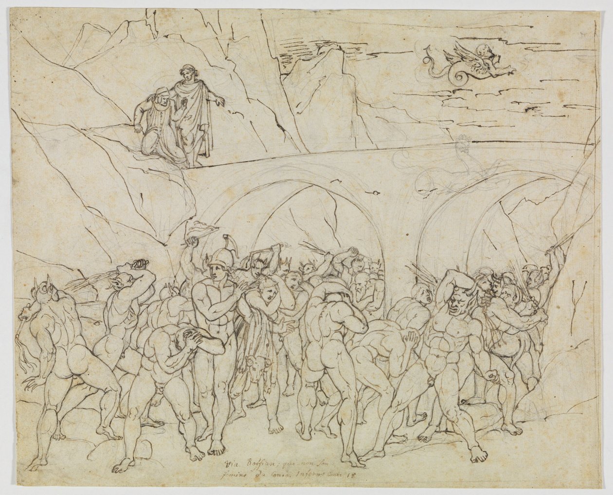 Los alcahuetes, los estafadores y los aduladores azotados por los demonios (Dante, Infierno, Canto 18, v. 79) de Joseph Anton Koch